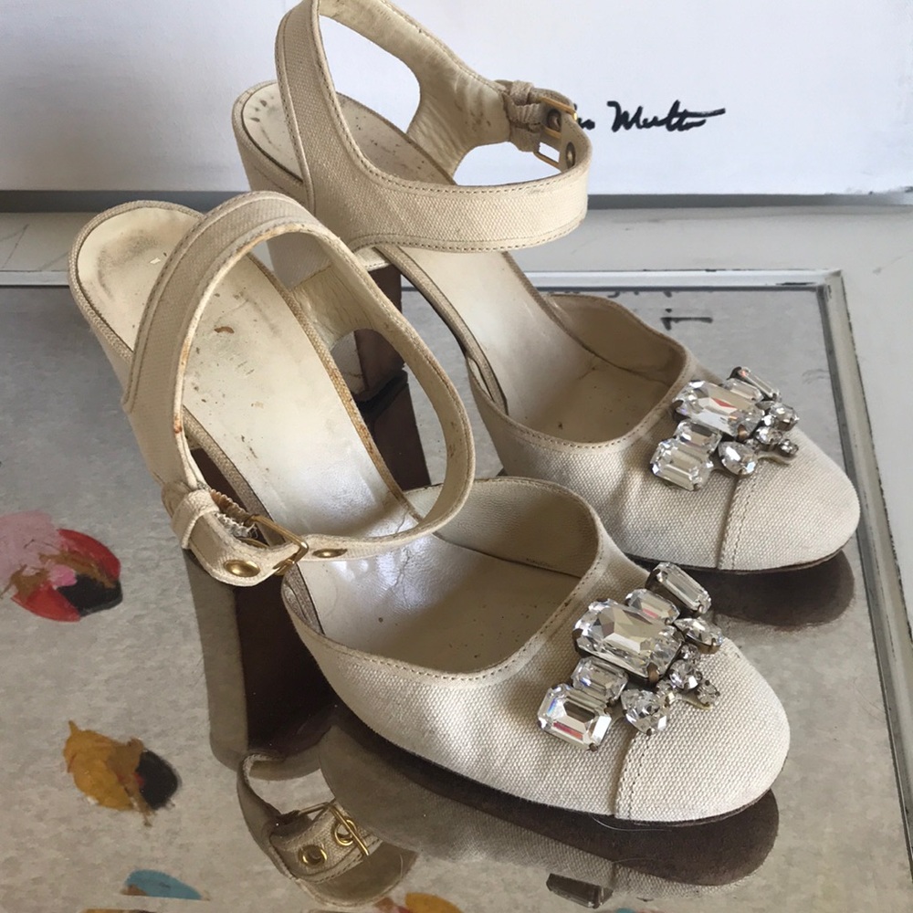 MIU MIU fabric & jeweled Mary Janes